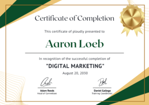 Green and Gold Corporate Digital Marketing Completion Certificate